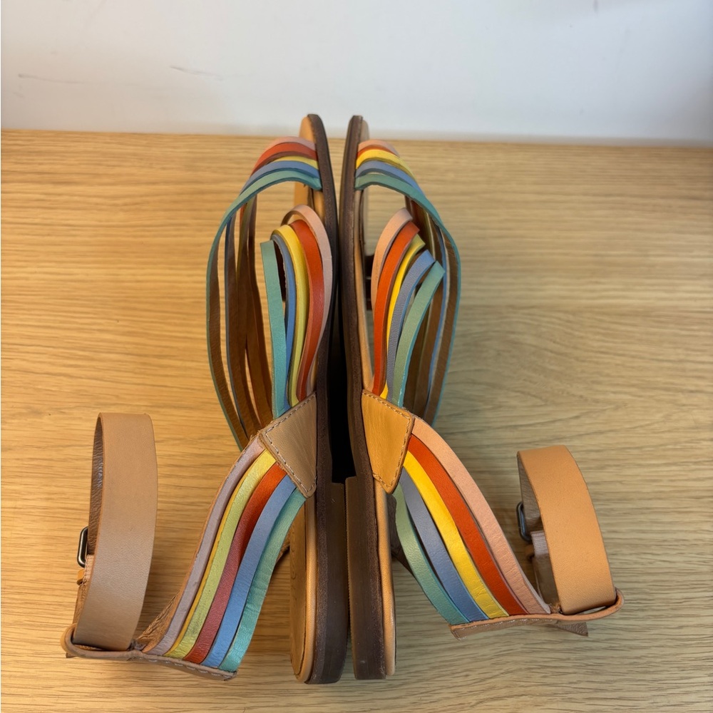 Madewell Sandals Boardwalk Strappy Rainbow Leather Flat Ankle Strap Women Size 9 - Picture 4 of 6